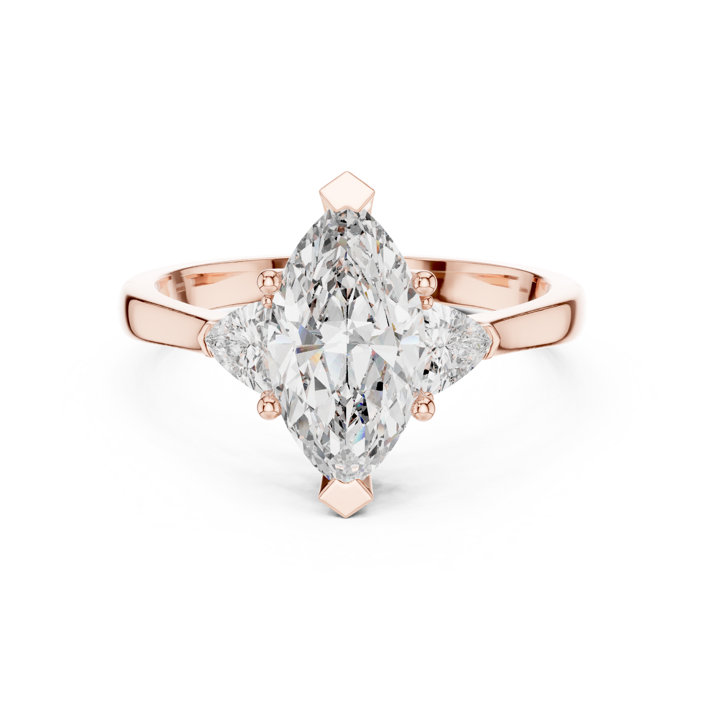 Marquise Cut Three-Stone Diamond Ring with Trillion Side Stones