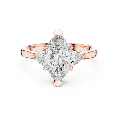 Marquise Cut Three-Stone Diamond Ring with Trillion Side Stones
