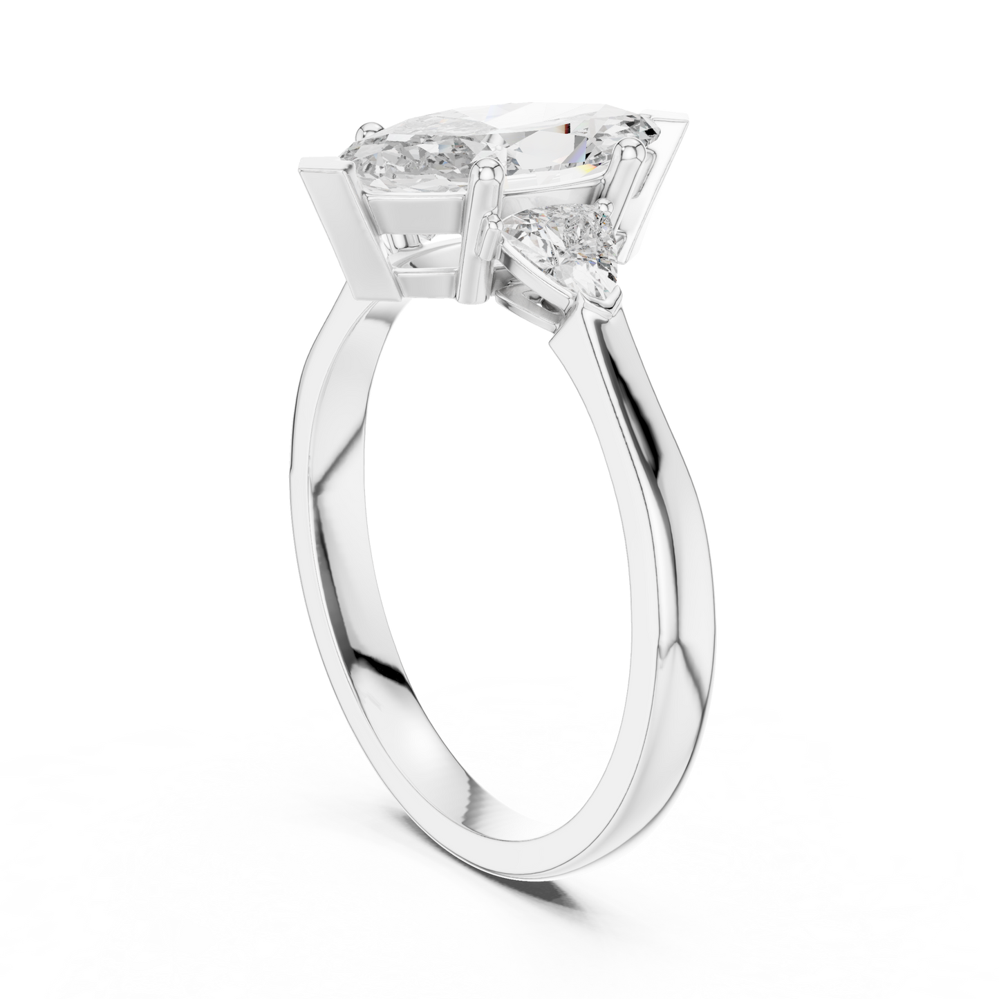 Marquise Cut Three-Stone Diamond Ring with Trillion Side Stones