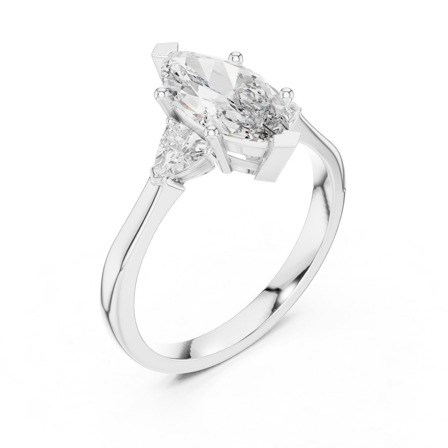 Marquise Cut Three-Stone Diamond Ring with Trillion Side Stones