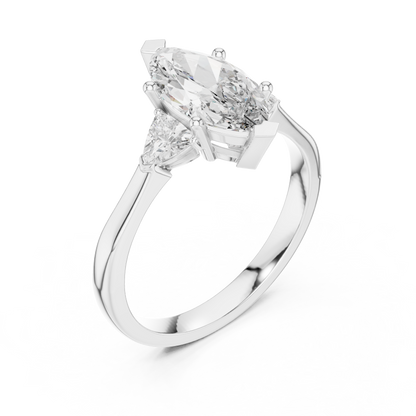 Marquise Cut Three-Stone Diamond Ring with Trillion Side Stones