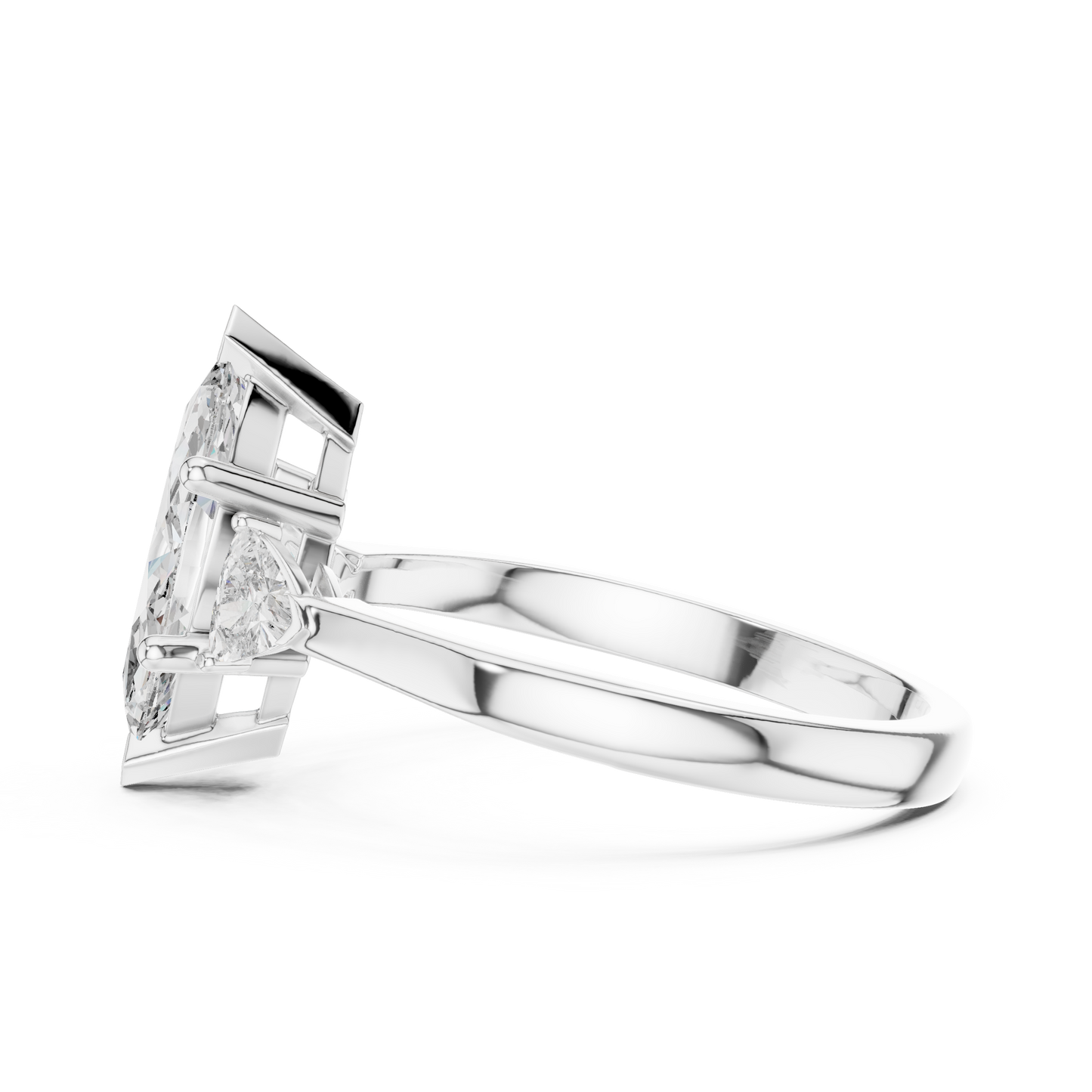 Marquise Cut Three-Stone Diamond Ring with Trillion Side Stones