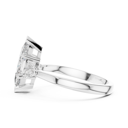 Marquise Cut Three-Stone Diamond Ring with Trillion Side Stones