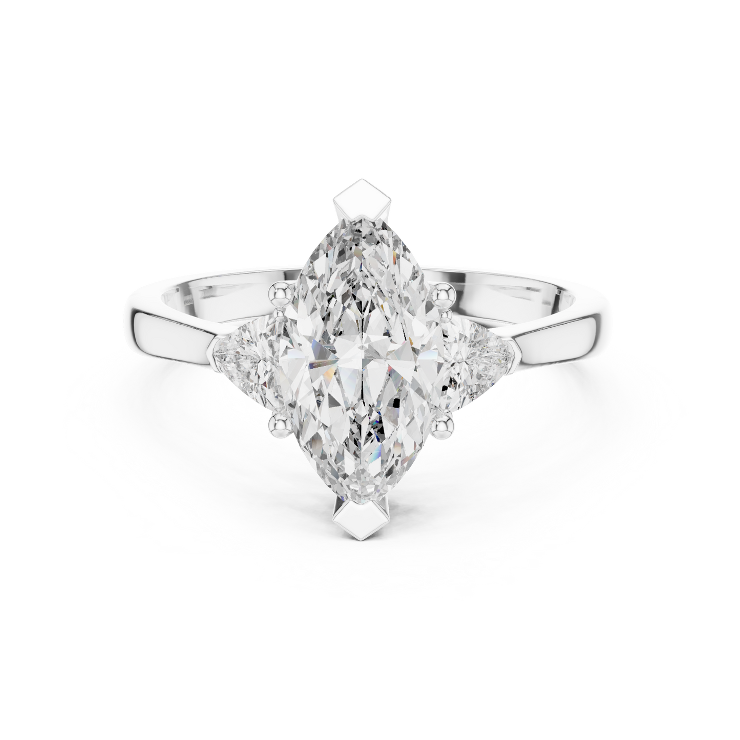 Marquise Cut Three-Stone Diamond Ring with Trillion Side Stones