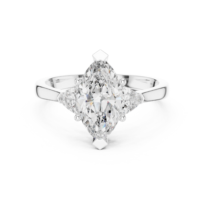 Marquise Cut Three-Stone Diamond Ring with Trillion Side Stones