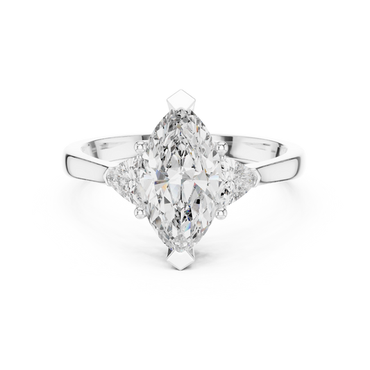 Marquise Cut Three-Stone Diamond Ring with Trillion Side Stones