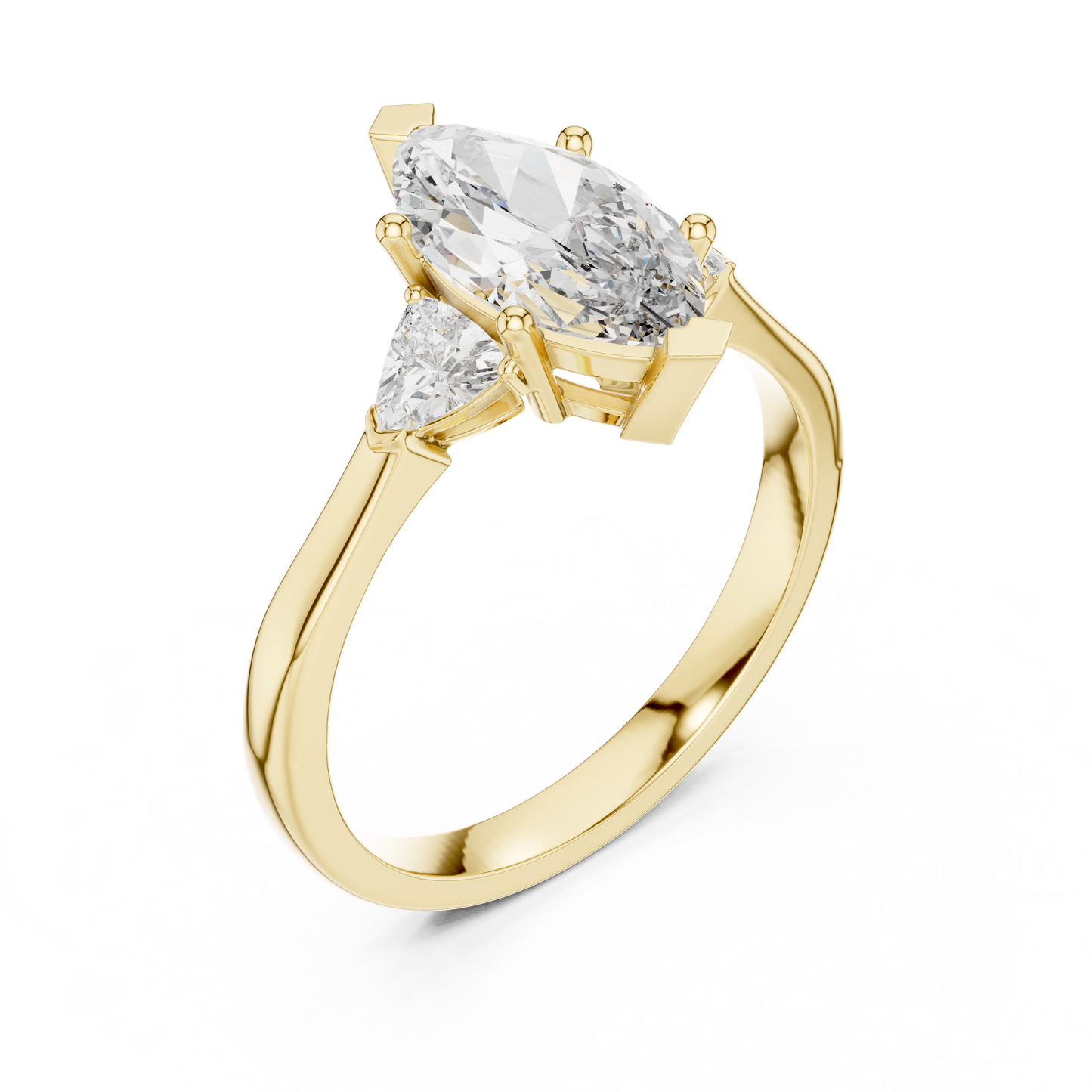 Marquise Cut Three-Stone Diamond Ring with Trillion Side Stones