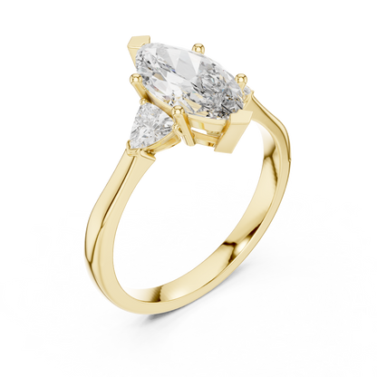 Marquise Cut Three-Stone Diamond Ring with Trillion Side Stones