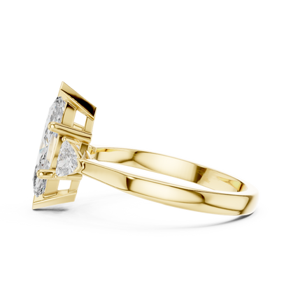 Marquise Cut Three-Stone Diamond Ring with Trillion Side Stones