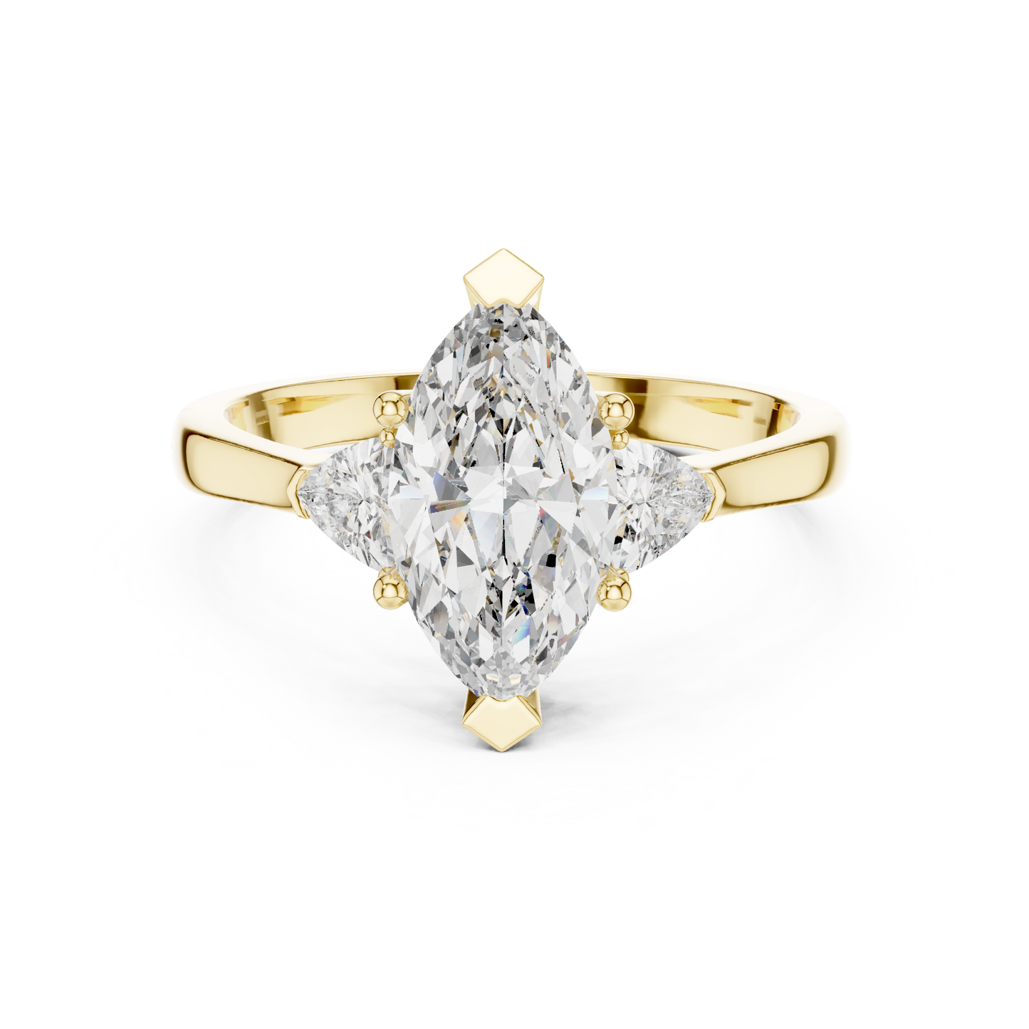 Marquise Cut Three-Stone Diamond Ring with Trillion Side Stones