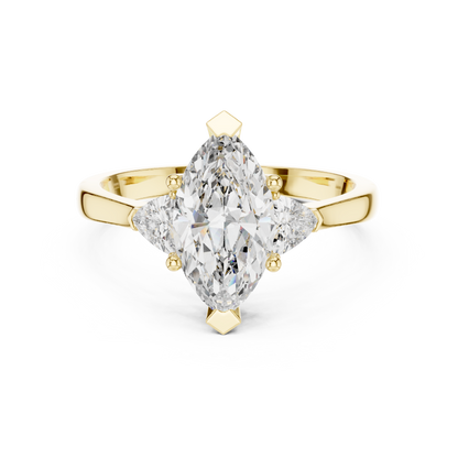 Marquise Cut Three-Stone Diamond Ring with Trillion Side Stones