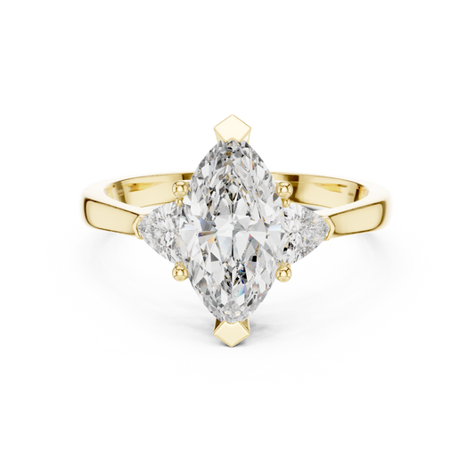 Marquise Cut Three-Stone Diamond Ring with Trillion Side Stones