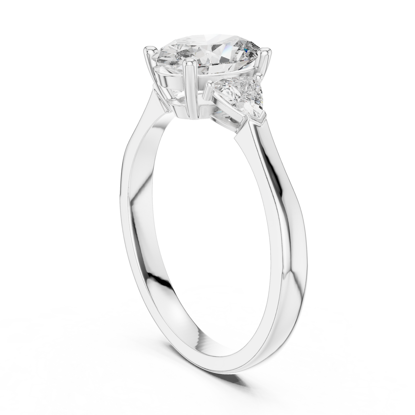 Oval Cut Three-Stone Diamond Ring with Trillion Side Stones