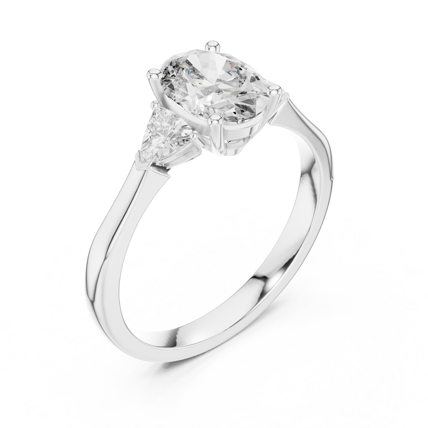 Oval Cut Three-Stone Diamond Ring with Trillion Side Stones