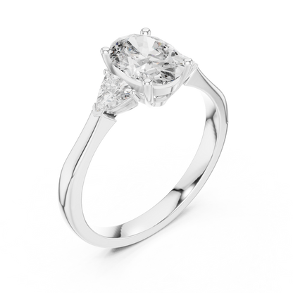 Oval Cut Three-Stone Diamond Ring with Trillion Side Stones