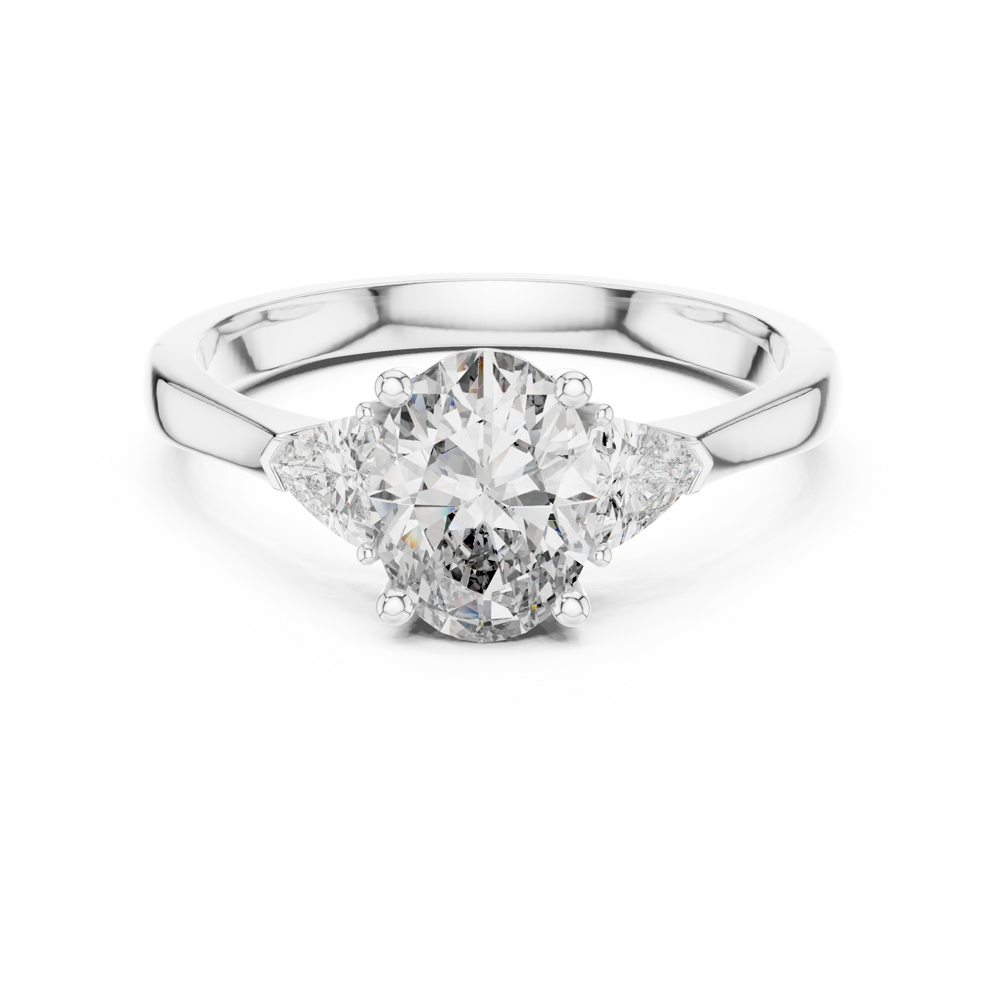 Oval Cut Three-Stone Diamond Ring with Trillion Side Stones