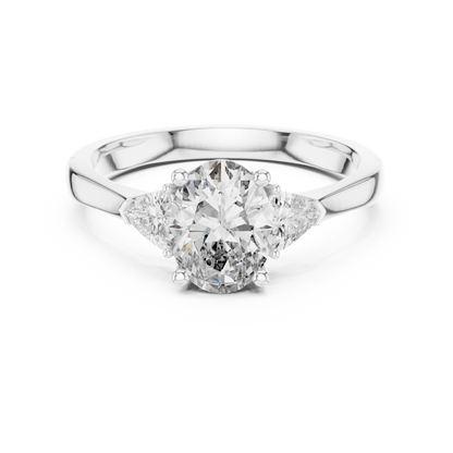 Oval Cut Three-Stone Diamond Ring with Trillion Side Stones