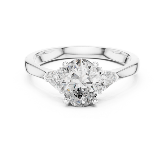 Oval Cut Three-Stone Diamond Ring with Trillion Side Stones