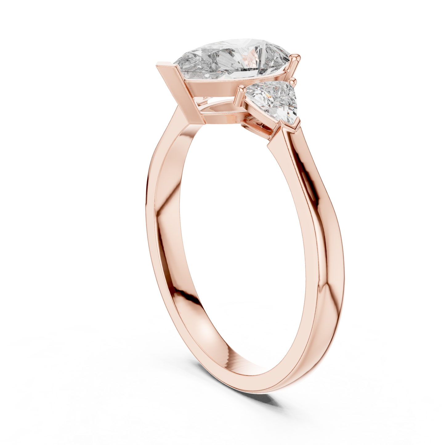 Pear Cut Three-Stone Diamond Ring with Trillion Side Stones