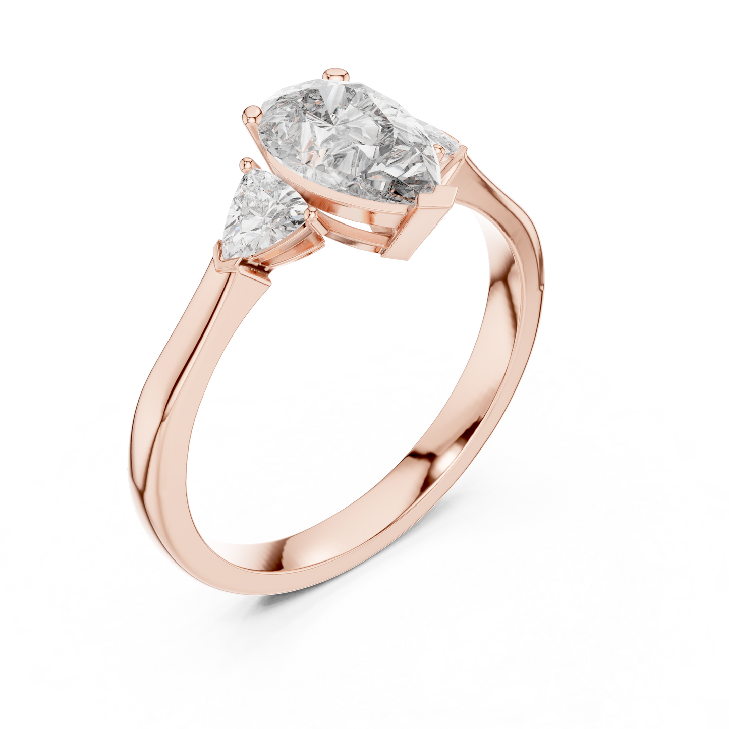 Pear Cut Three-Stone Diamond Ring with Trillion Side Stones
