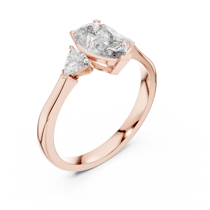 Pear Cut Three-Stone Diamond Ring with Trillion Side Stones