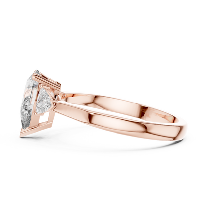 Pear Cut Three-Stone Diamond Ring with Trillion Side Stones