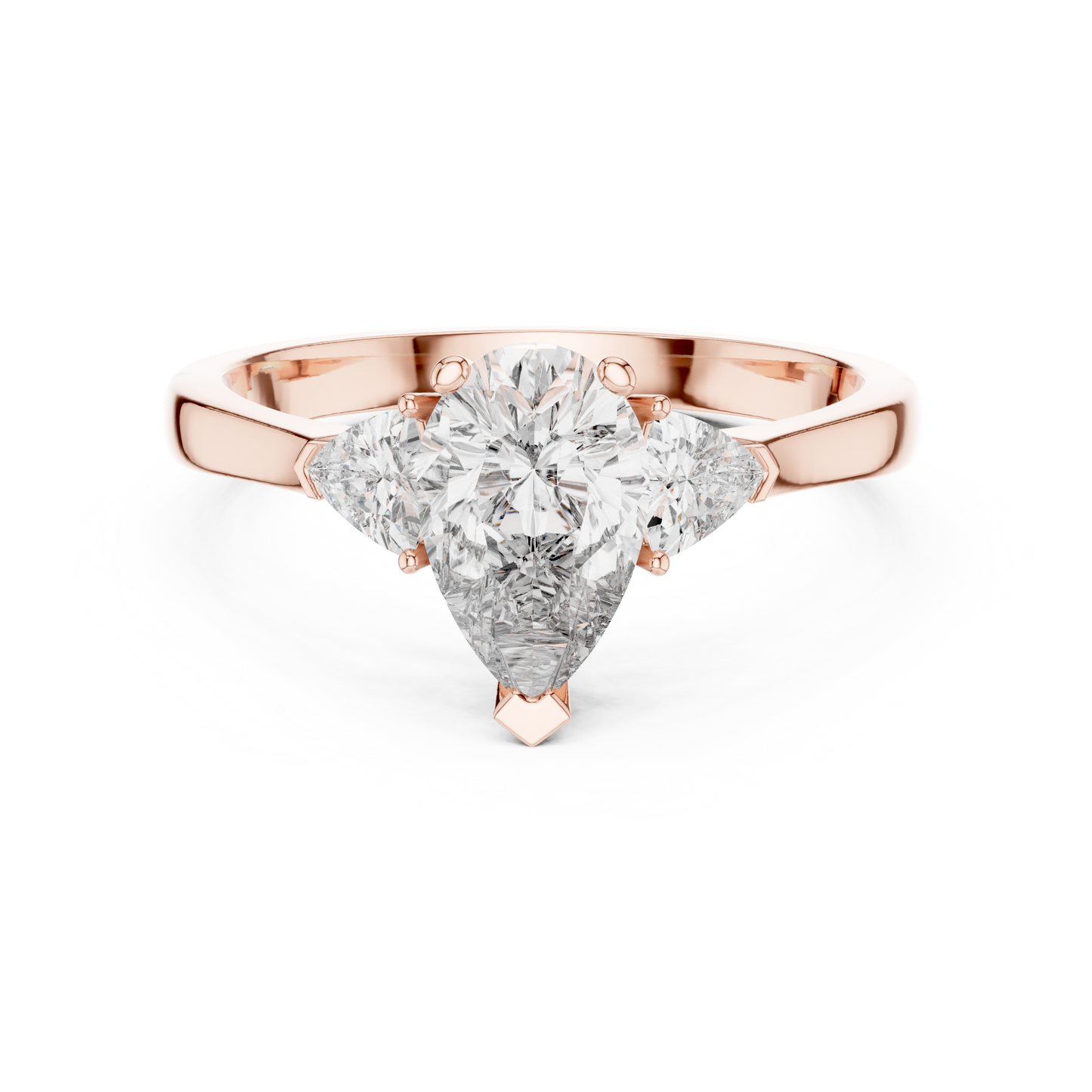 Pear Cut Three-Stone Diamond Ring with Trillion Side Stones