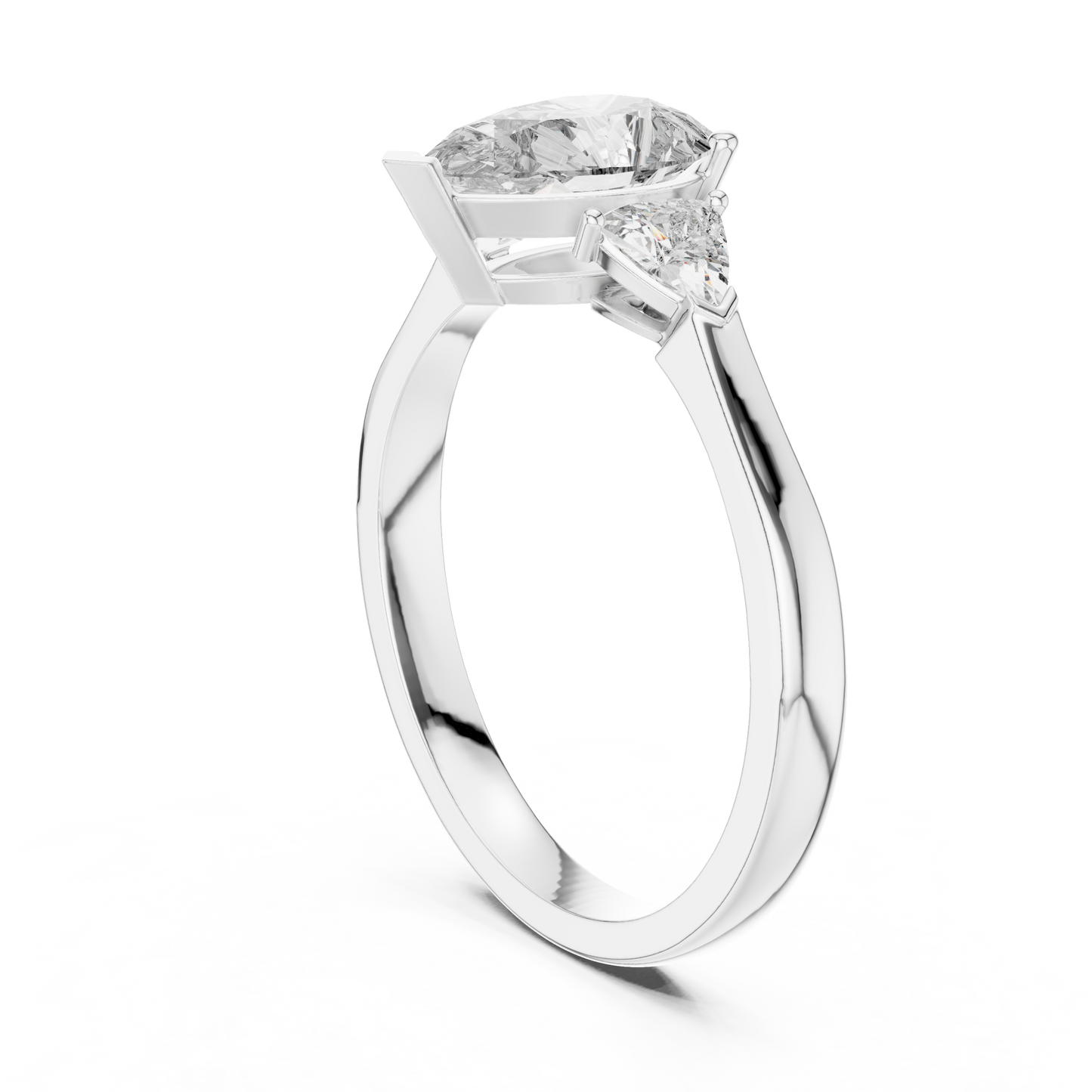 Pear Cut Three-Stone Diamond Ring with Trillion Side Stones