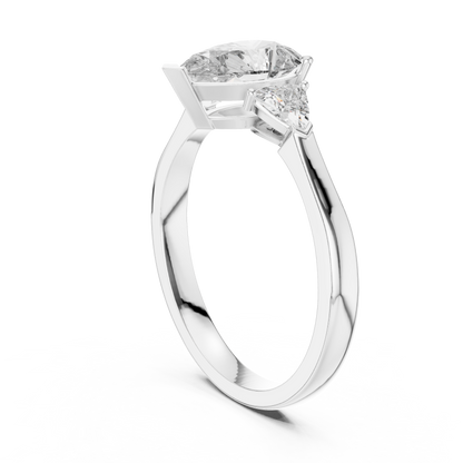Pear Cut Three-Stone Diamond Ring with Trillion Side Stones