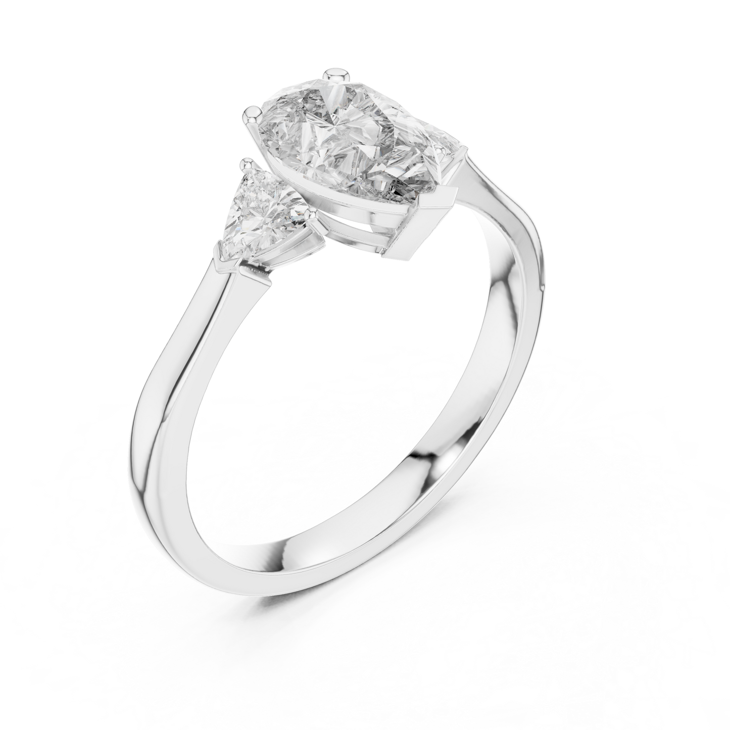 Pear Cut Three-Stone Diamond Ring with Trillion Side Stones