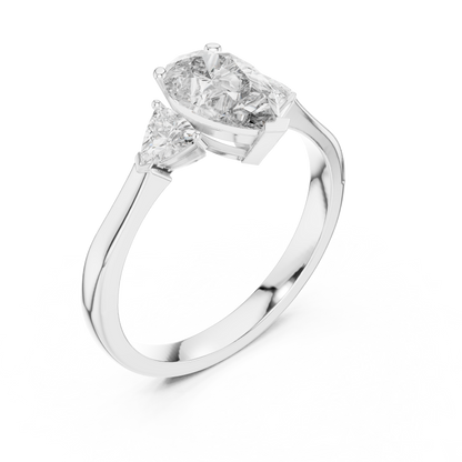 Pear Cut Three-Stone Diamond Ring with Trillion Side Stones