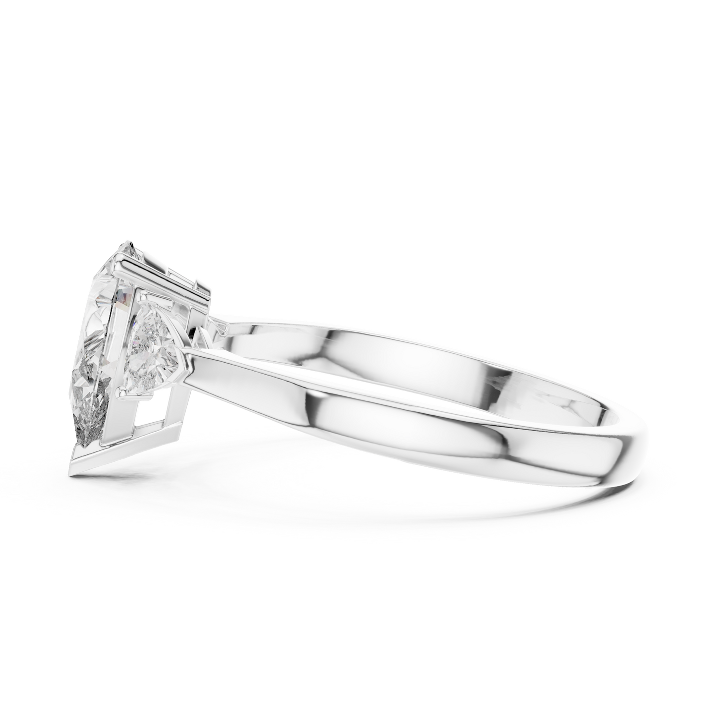 Pear Cut Three-Stone Diamond Ring with Trillion Side Stones