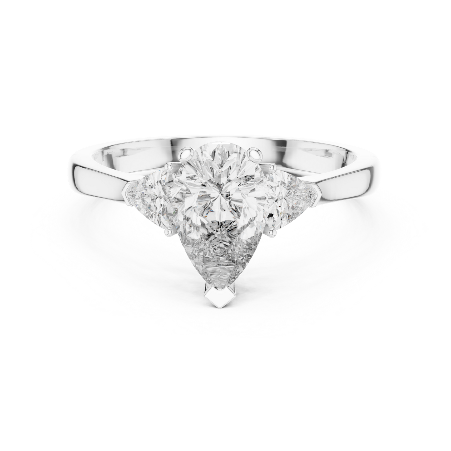 Pear Cut Three-Stone Diamond Ring with Trillion Side Stones