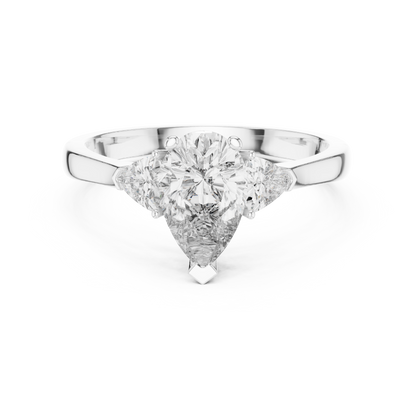 Pear Cut Three-Stone Diamond Ring with Trillion Side Stones