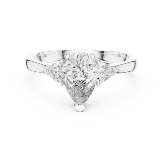 Pear Cut Three-Stone Diamond Ring with Trillion Side Stones