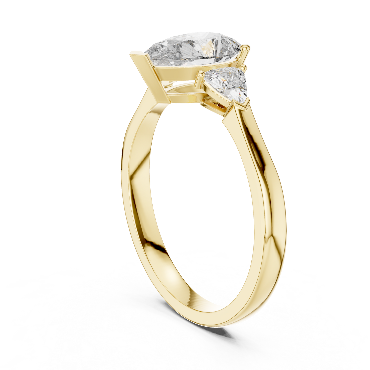 Pear Cut Three-Stone Diamond Ring with Trillion Side Stones