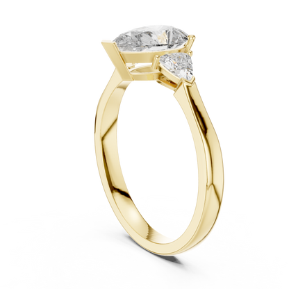 Pear Cut Three-Stone Diamond Ring with Trillion Side Stones