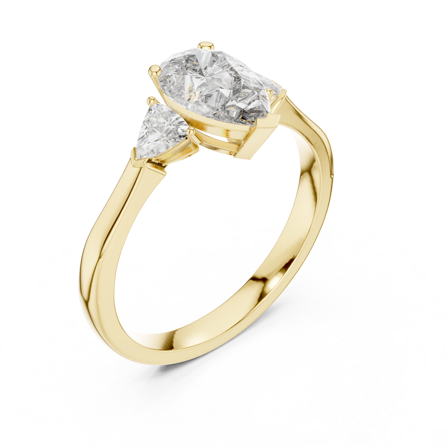 Pear Cut Three-Stone Diamond Ring with Trillion Side Stones