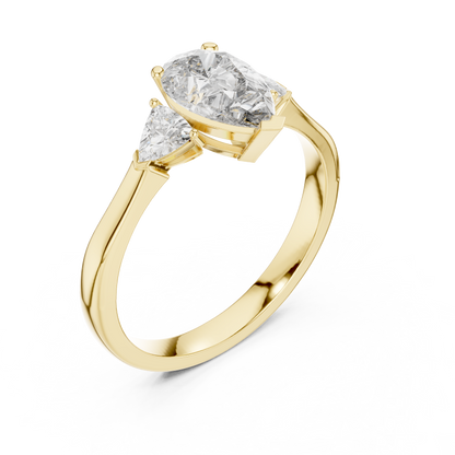 Pear Cut Three-Stone Diamond Ring with Trillion Side Stones