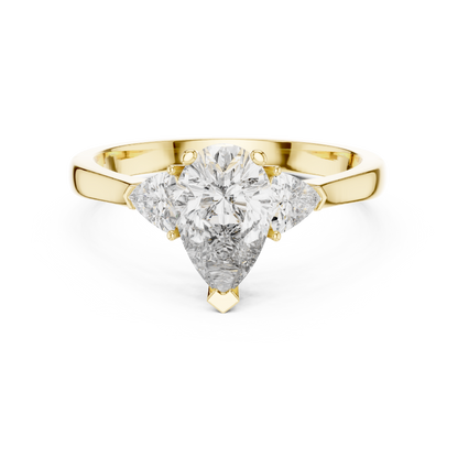 Pear Cut Three-Stone Diamond Ring with Trillion Side Stones