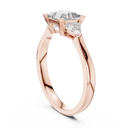 Princess Cut Three-Stone Diamond Ring with Trillion Side Stones