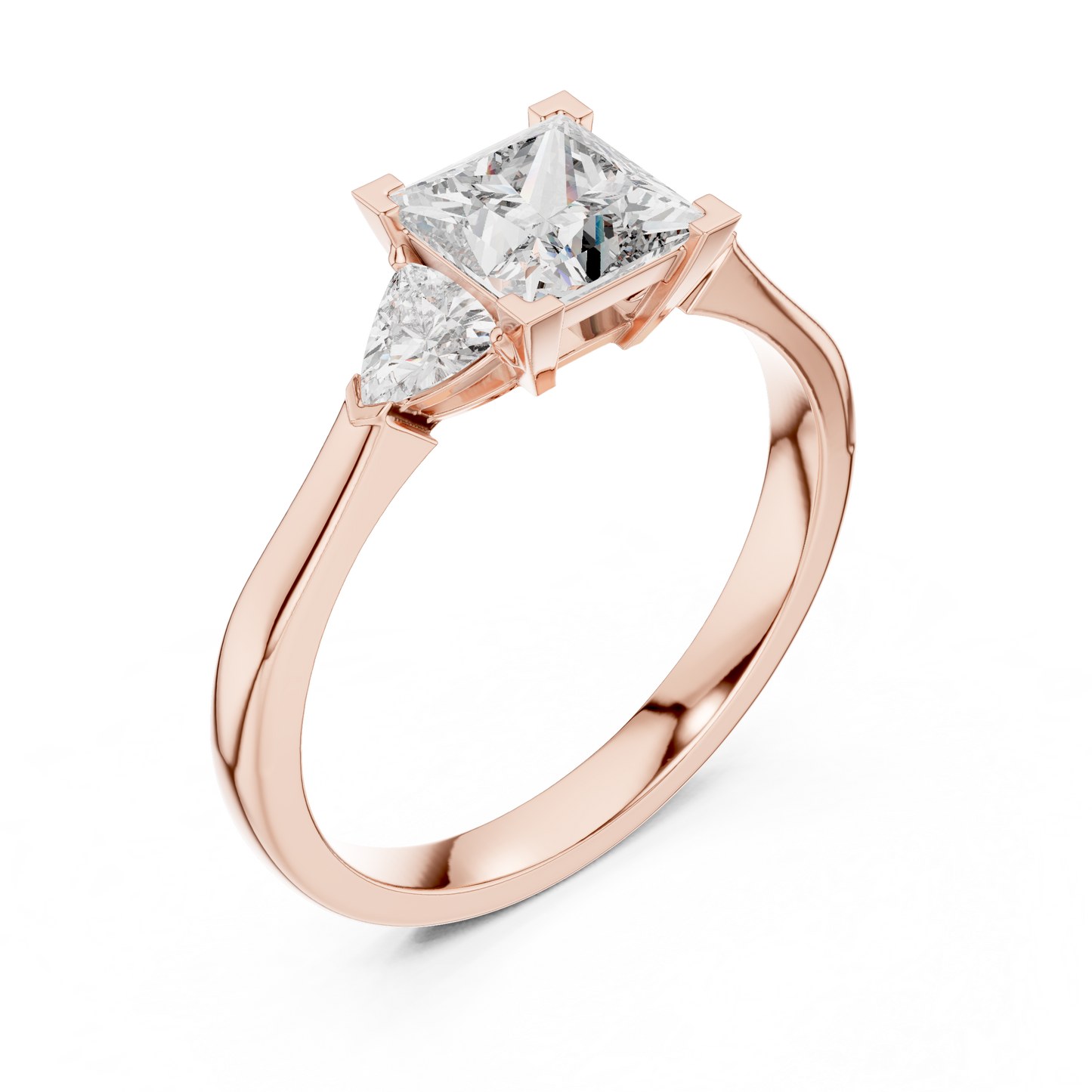 Princess Cut Three-Stone Diamond Ring with Trillion Side Stones