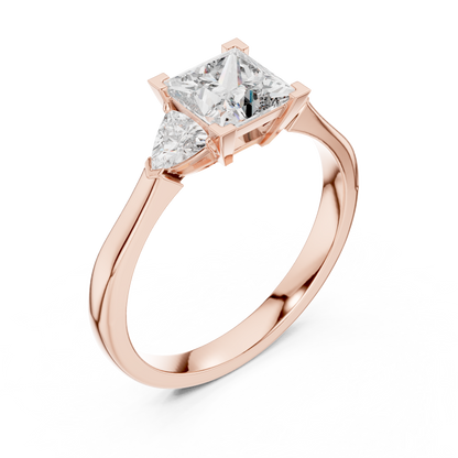 Princess Cut Three-Stone Diamond Ring with Trillion Side Stones
