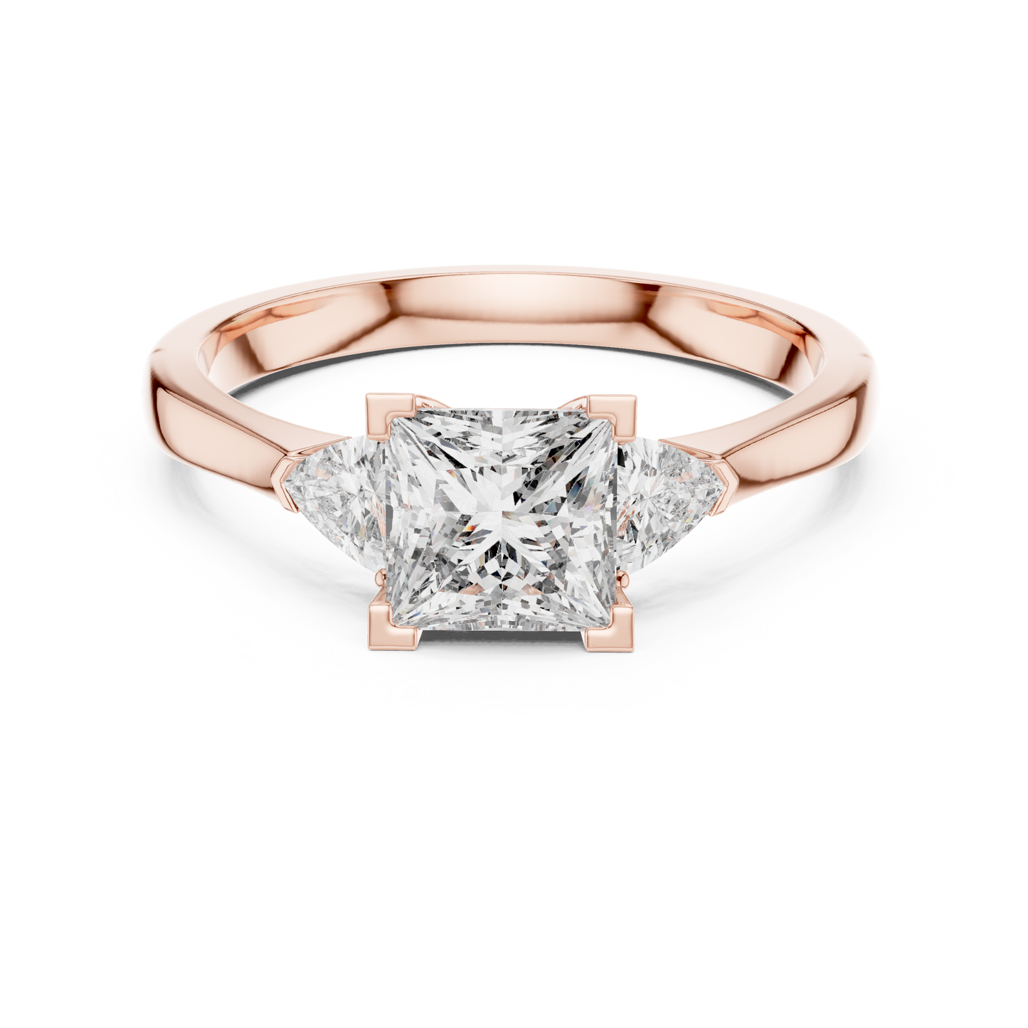Princess Cut Three-Stone Diamond Ring with Trillion Side Stones