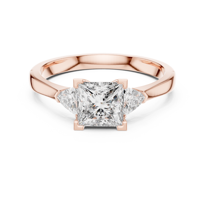 Princess Cut Three-Stone Diamond Ring with Trillion Side Stones
