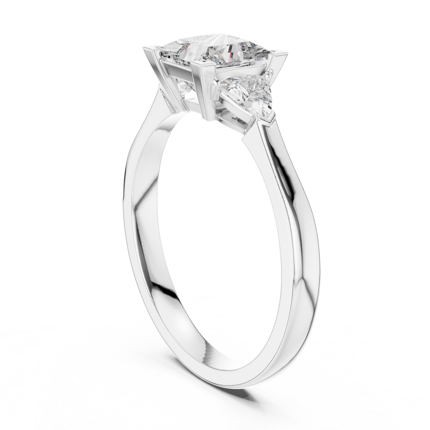 Princess Cut Three-Stone Diamond Ring with Trillion Side Stones