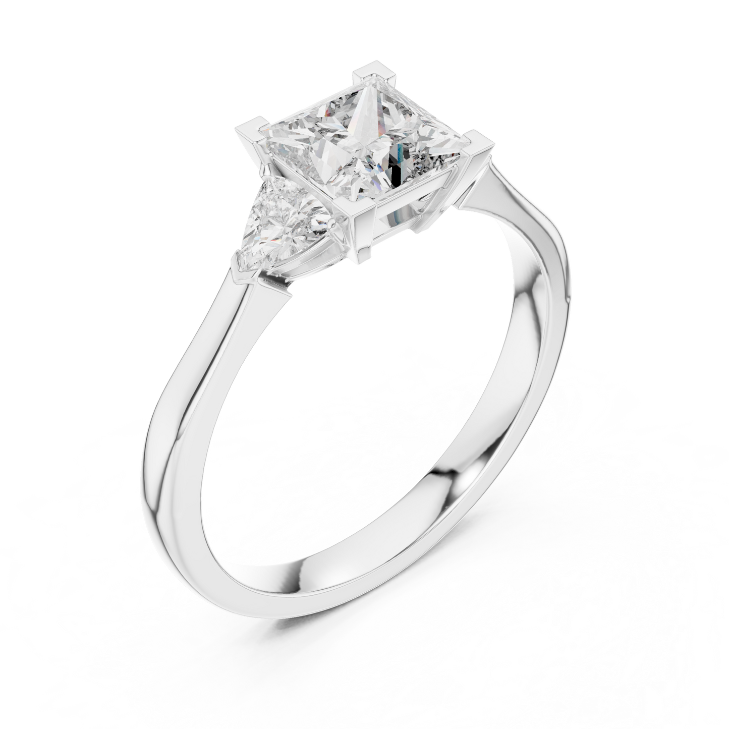Princess Cut Three-Stone Diamond Ring with Trillion Side Stones