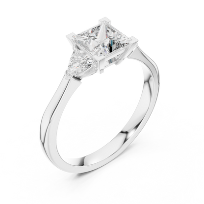 Princess Cut Three-Stone Diamond Ring with Trillion Side Stones