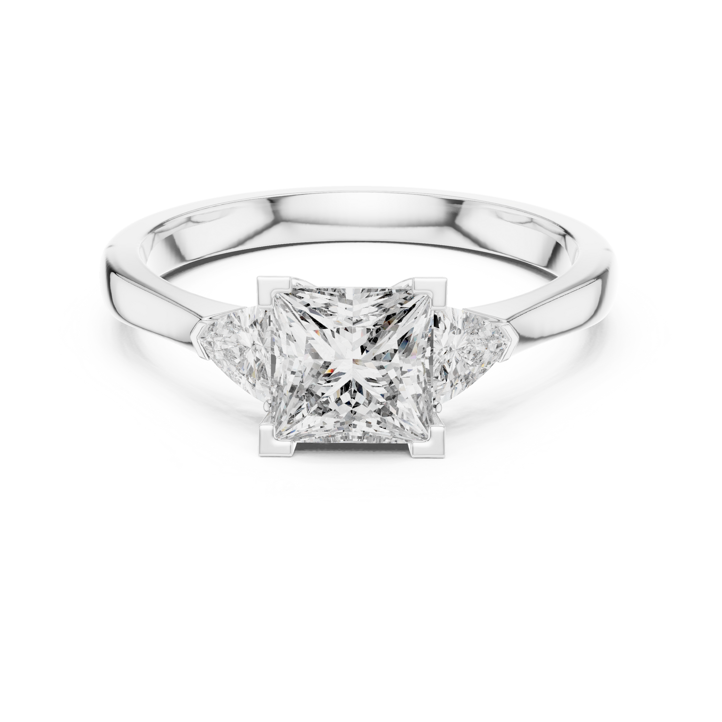 Princess Cut Three-Stone Diamond Ring with Trillion Side Stones