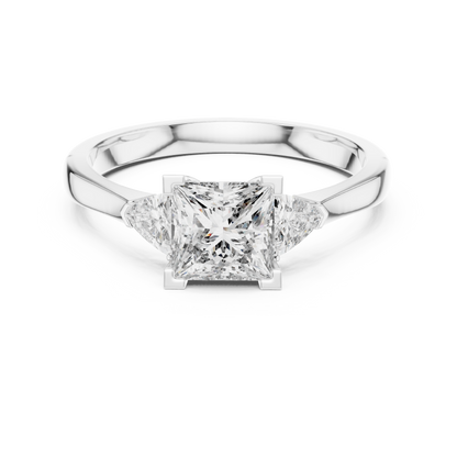 Princess Cut Three-Stone Diamond Ring with Trillion Side Stones